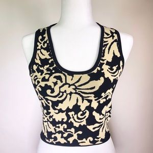 ANGL Black & Cream Floral Knit Sleeveless Crop Top